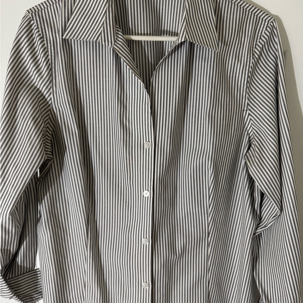 Anne Klein Black and White Striped Button Down Shirt